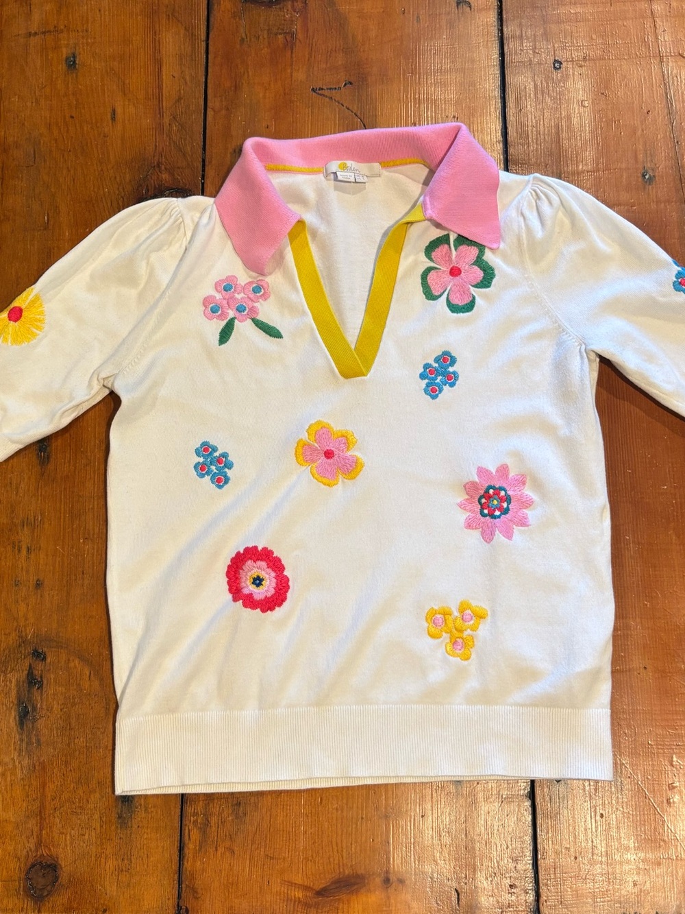Boden Embroidered Pop Collar Sweater